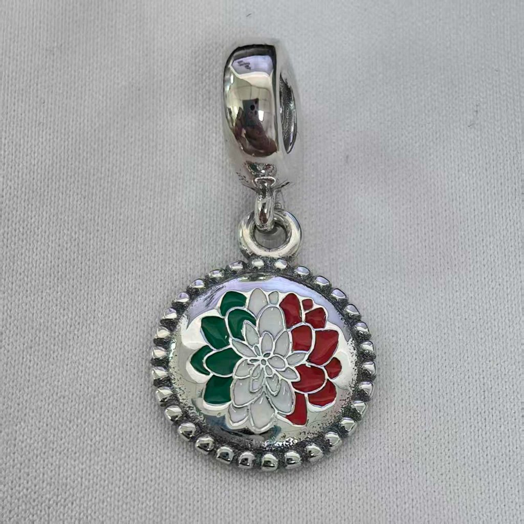 Pandora Engraving Bandera Mexico Dalia Charm Pendant, S925 Silver Jewelry